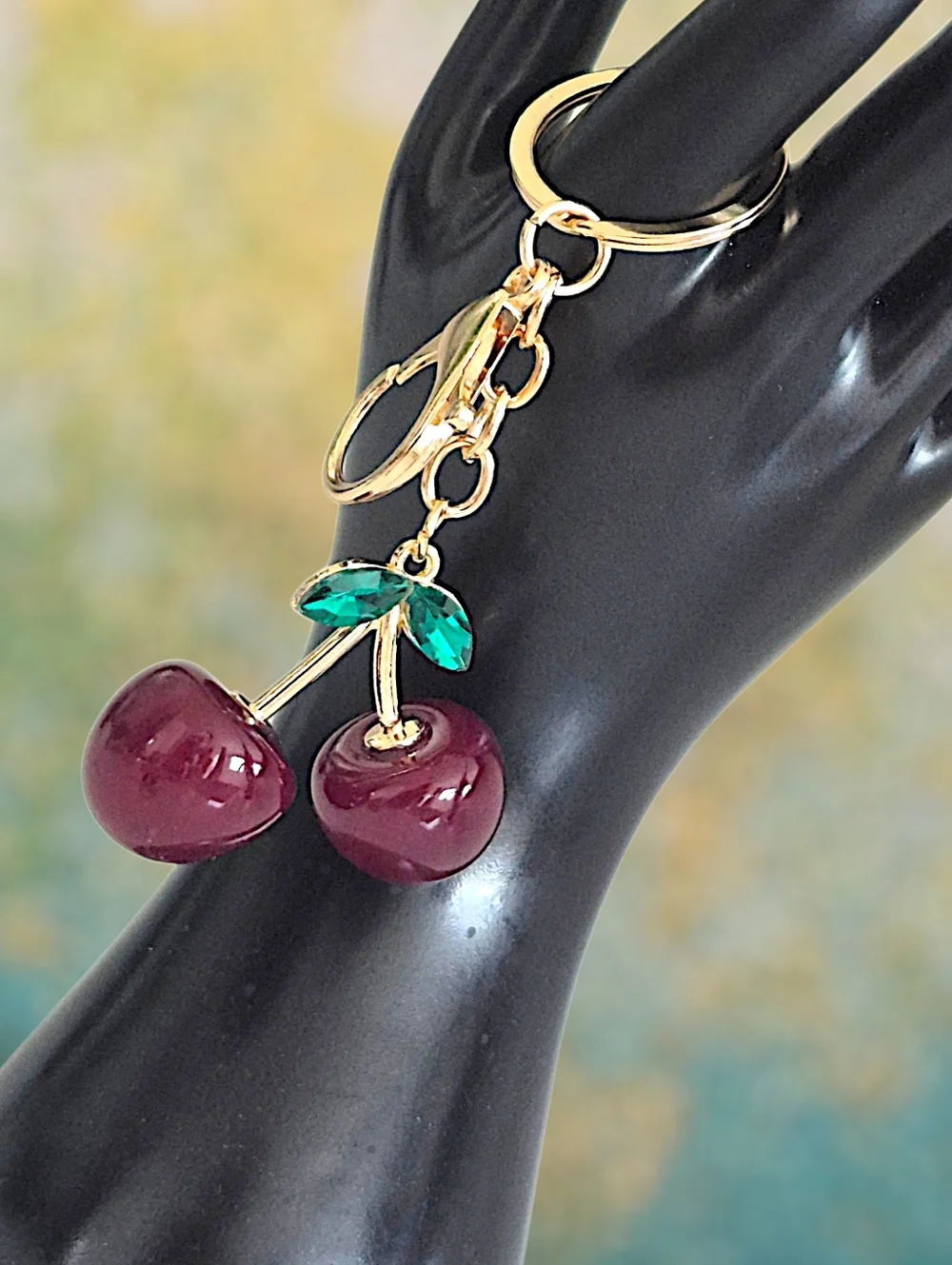 Dark Red Cherry Bag Charm / Keychain - Picture 1 of 2